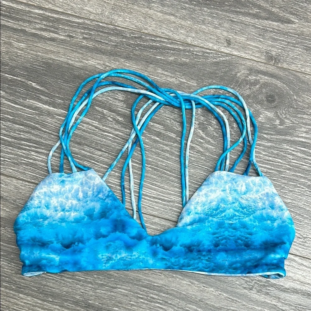 Mikoh Blue White Tie-Dye Strappy Bikini Top - Picture 3 of 5